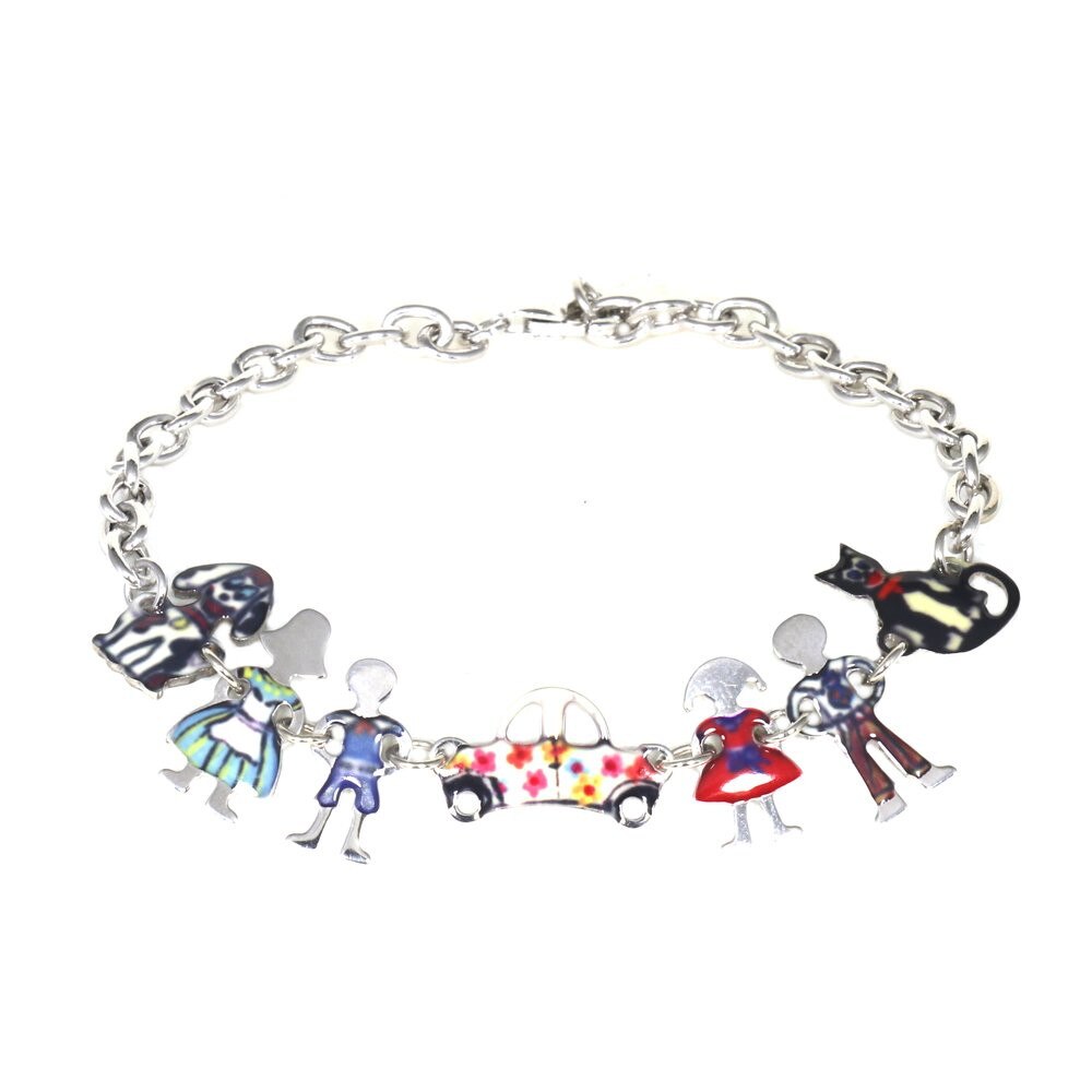 Bratara IJOO, din argint placat cu rodiu - cu charmuri asortate - Happy Family