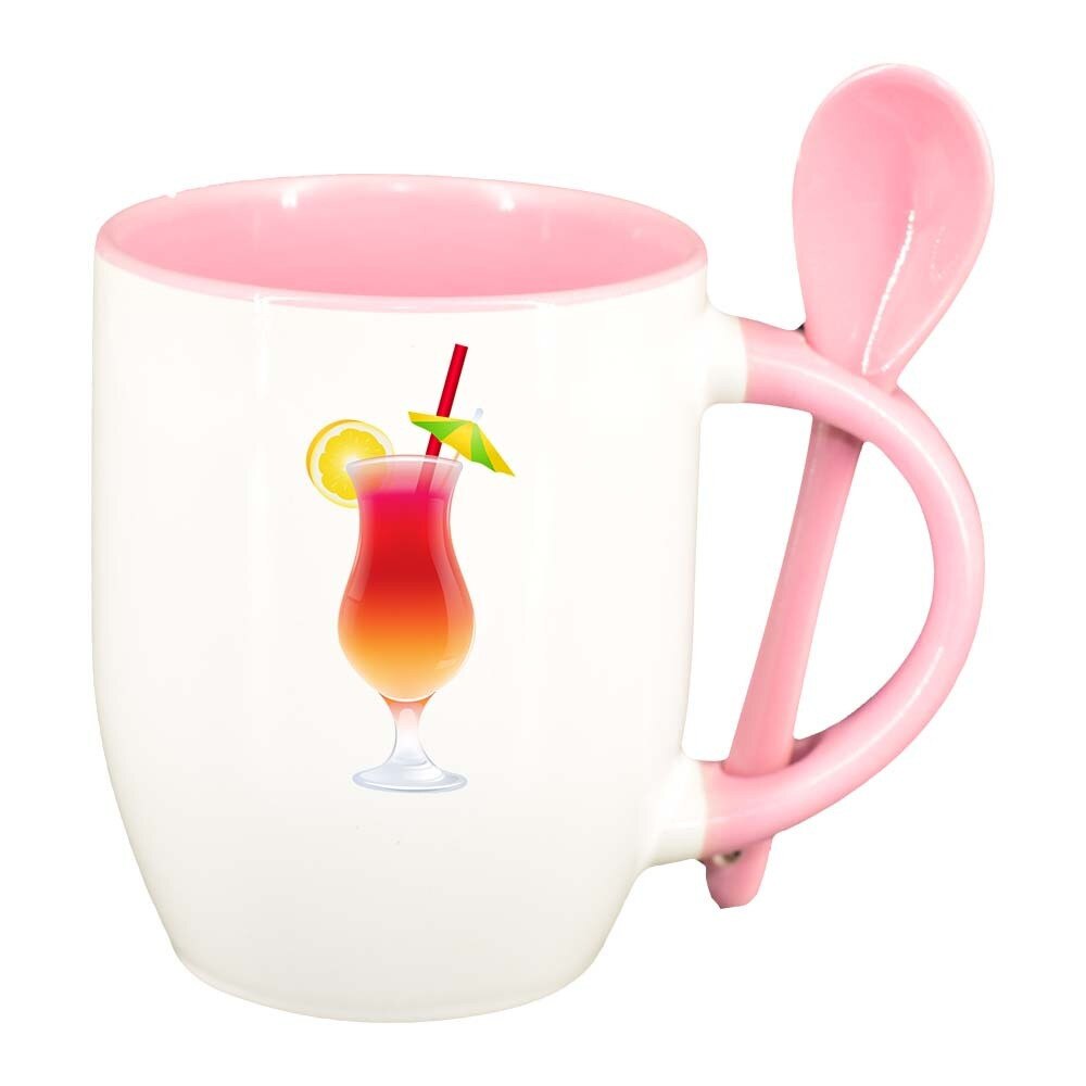 Cana Cocktail cu lingurita, interior roz, 330ml, D414