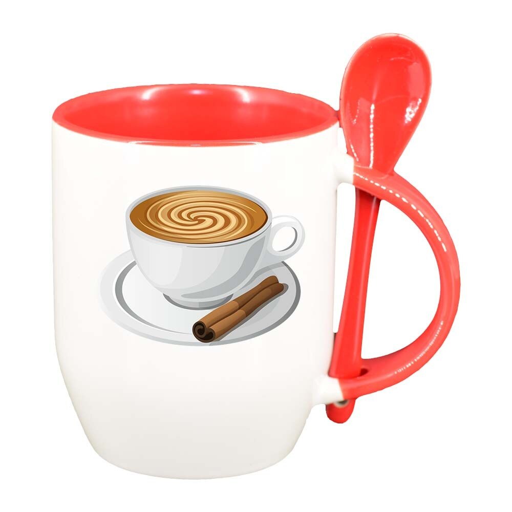 Cana Coffee cu lingurita, interior rosu, 330ml, D412