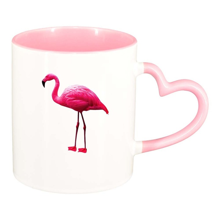 Cana Pelican, interior roz, maner inima, 330ml, D419