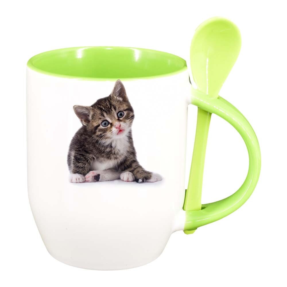 Cana Cat cu lingurita, interior verde deschis, 330ml, D425