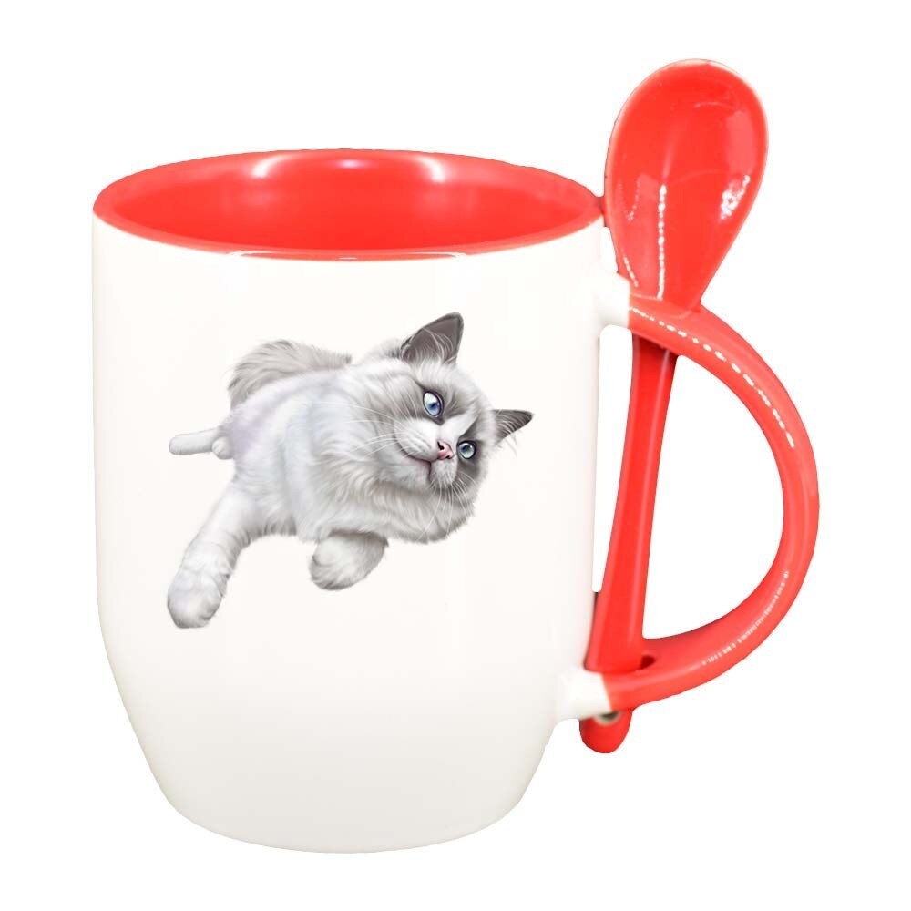 Cana Cat cu lingurita, interior rosu, 330ml, D422