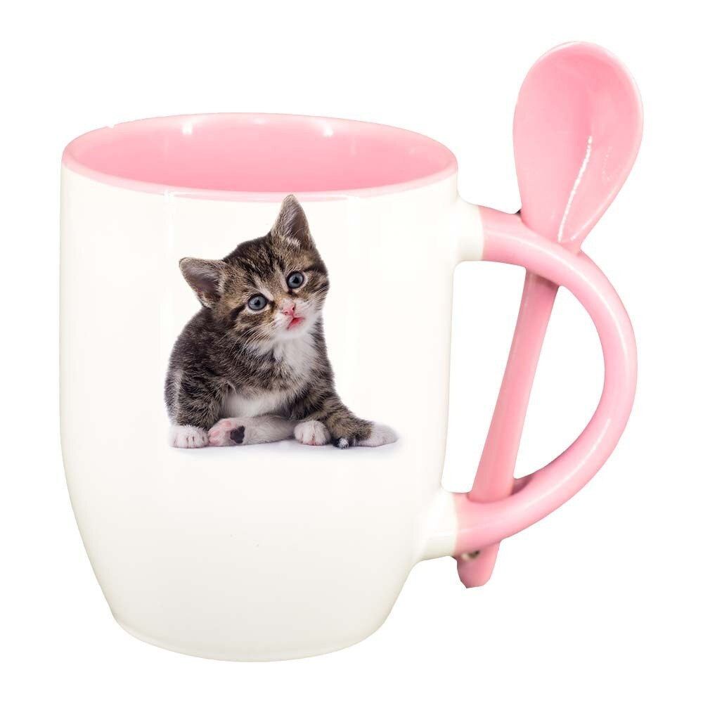 Cana Cat cu lingurita, interior roz, 330ml, D425