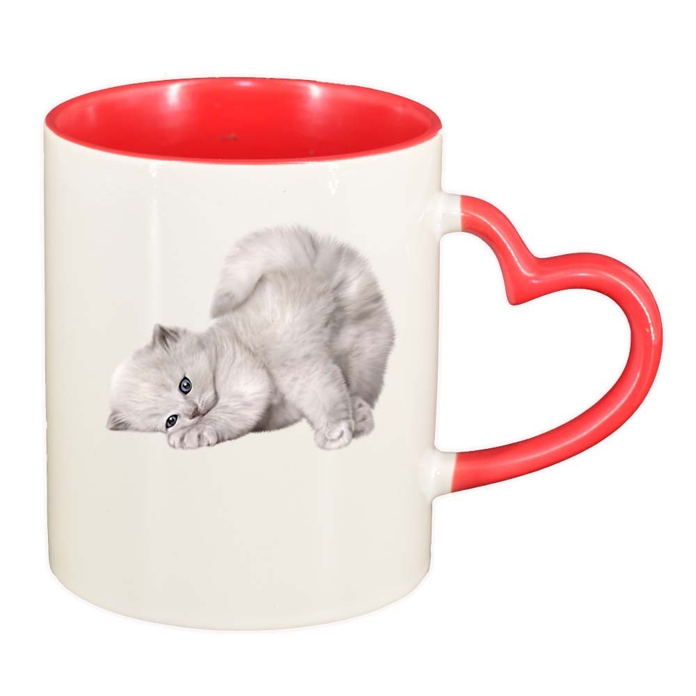 Cana Cat, interior rosu, maner inima, 330ml, D423