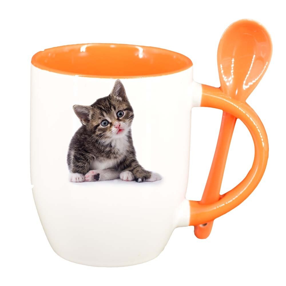 Cana Cat cu lingurita, interior portocaliu, 330ml, D425