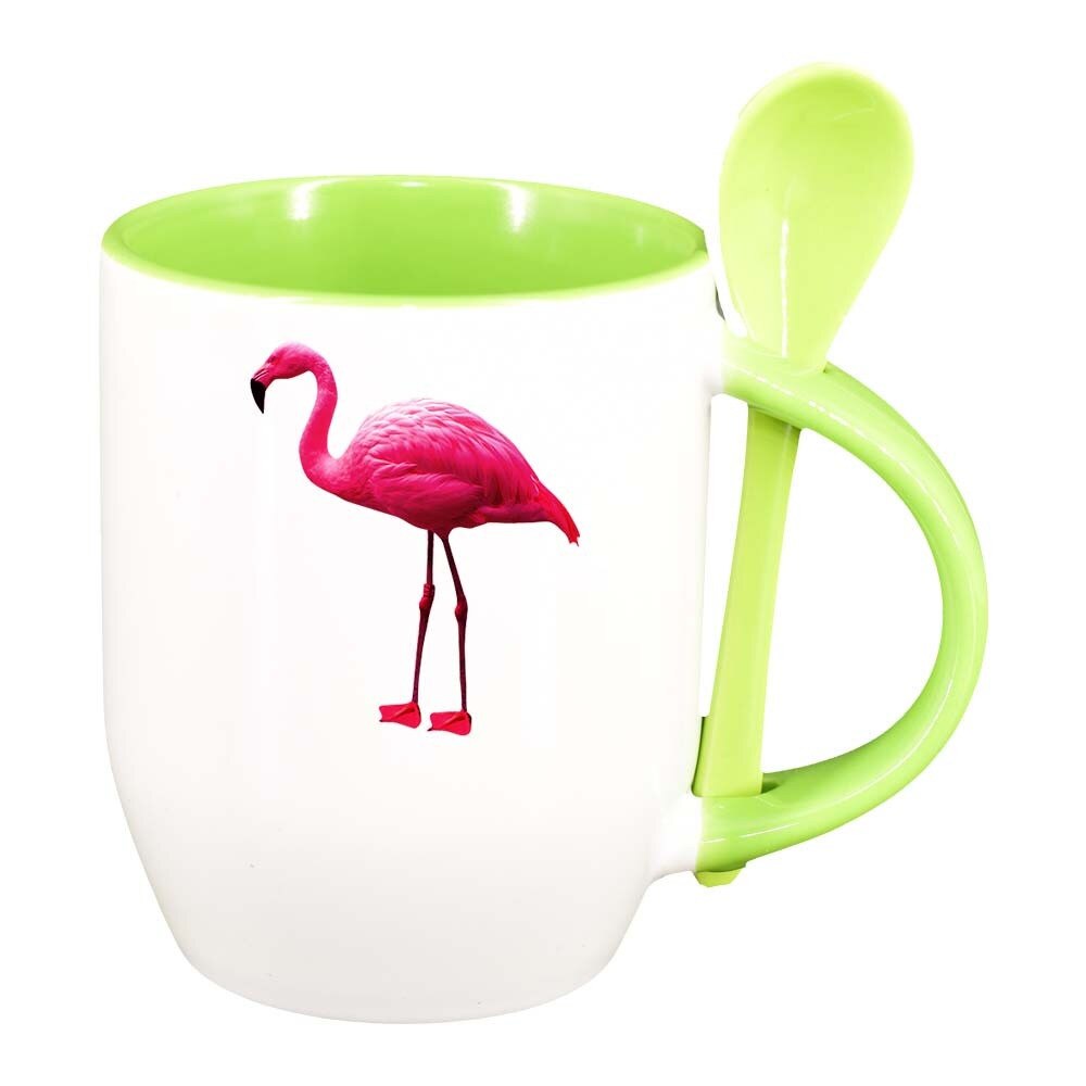 Cana Pelican cu lingurita, interior verde deschis, 330ml, D419