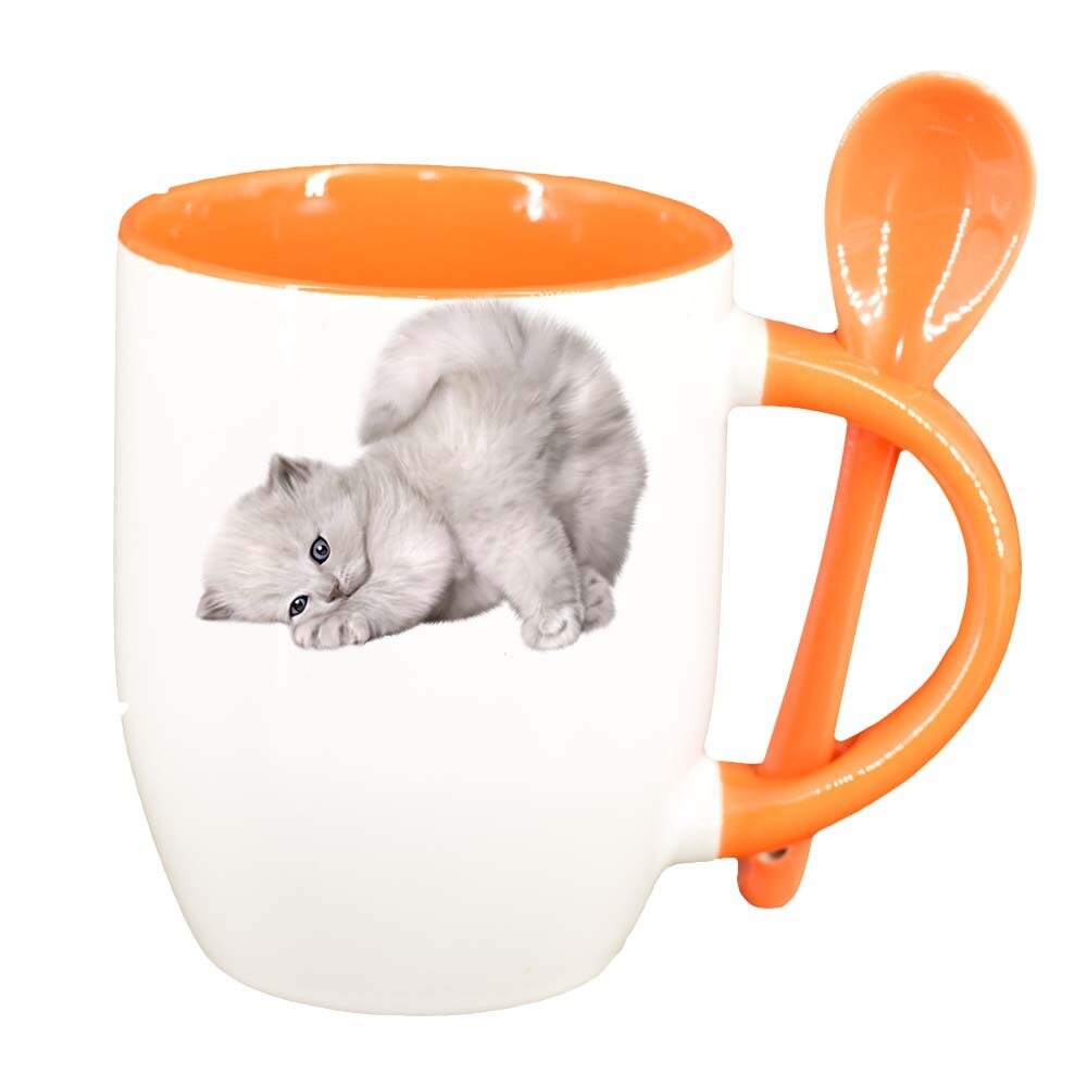 Cana Cat cu lingurita, interior portocaliu, 330ml, D423