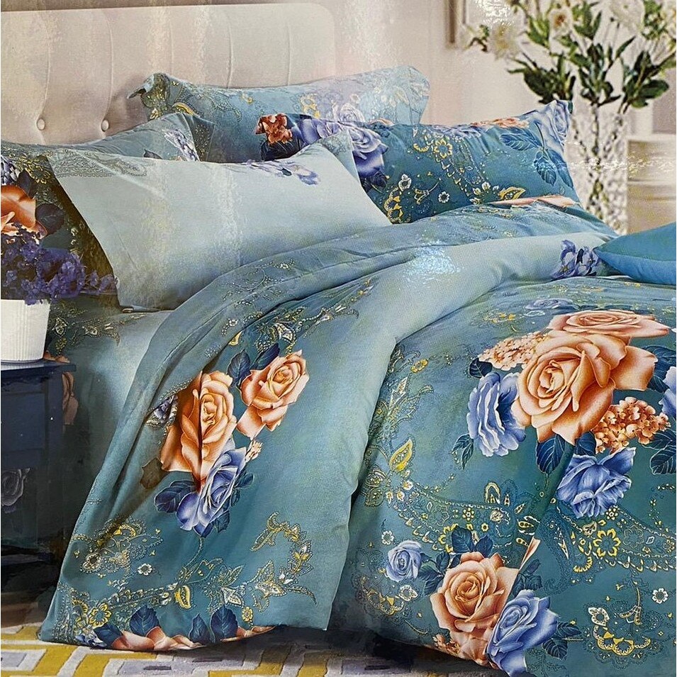 Lenjerie de pat cu doua fete bumbac de lux 2 persoane, 6 piese, color Katia451