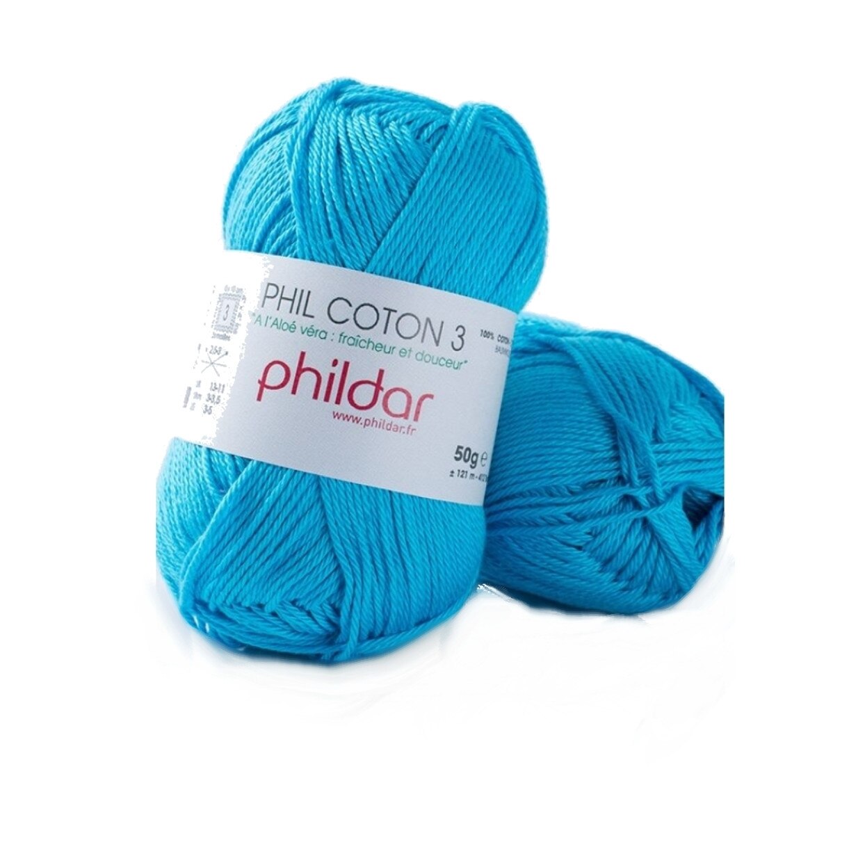 Fir pentru impletit Phil Coton 3 1079 Turquoise, lungime 121 metri