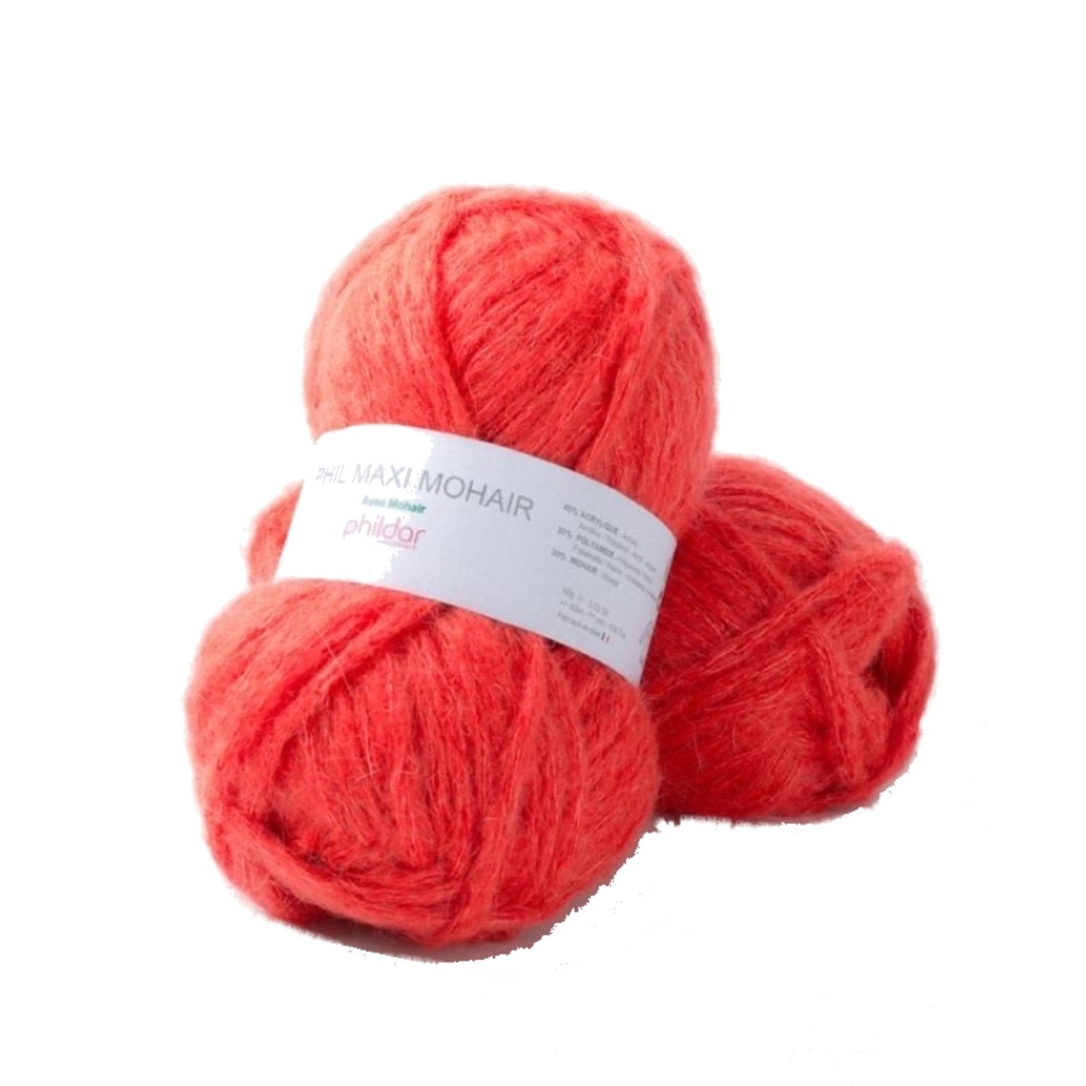 Fir pentru impletit Phil Maxi Mohair 0115 Vermillon, lungime 60 metri