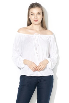 United Colors of Benetton, Bluza din amestec de in cu decupaje pe umeri, Alb, S United Colors of Benetton, Bluza din amestec de in cu decupaje pe umeri, Alb, S