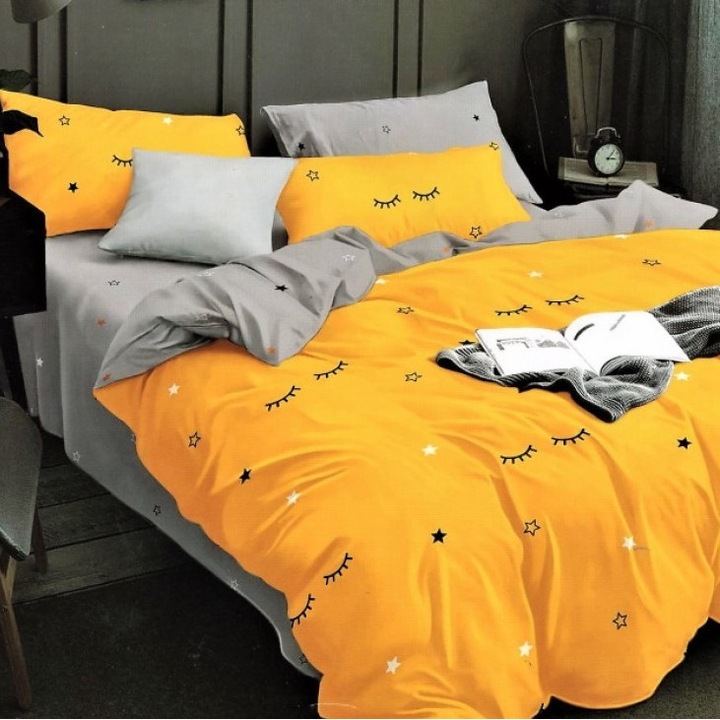 Плътно памучно спално бельо за 2 лица, 6 части, жълто Carla649