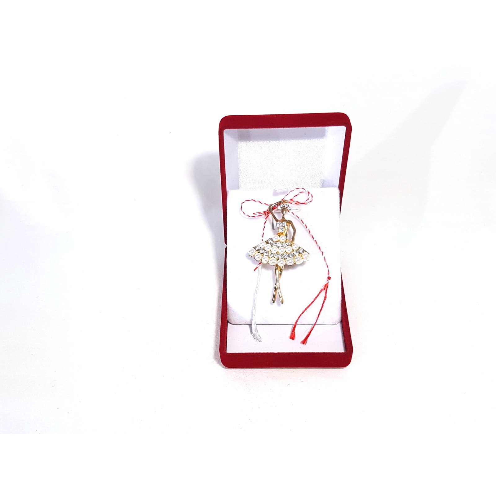 Martisor tip brosa Balerina cu perle in cutie de catifea