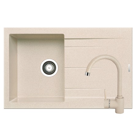 Pachet chiuveta + baterie de bucatarie Pyramis ALAZIA 790x500mm, adancime cuva 200mm, reversibila, baterie ADRIA, montare pe blat, finisaj bej