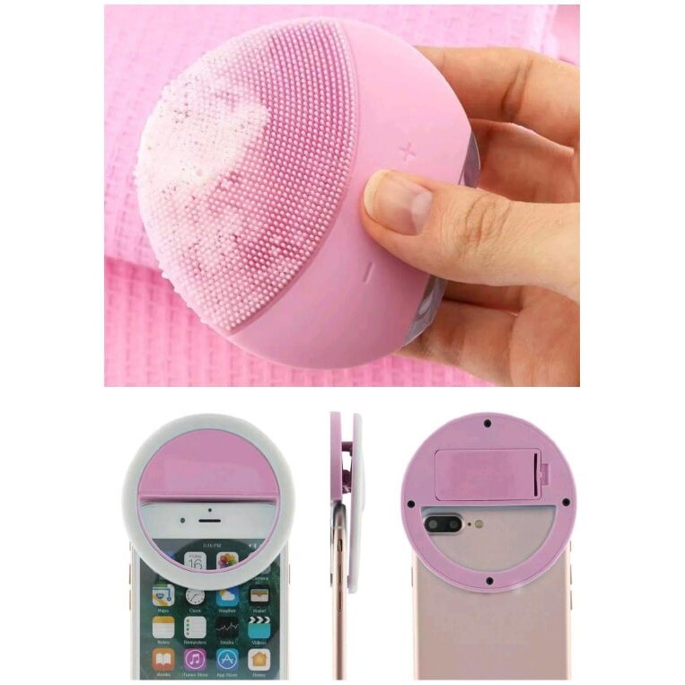 Set Dispozitive curatare faciala Luna Mini 2, roz + Selfie ring light roz