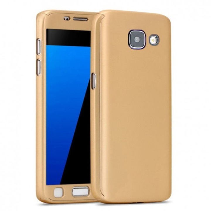 Защитен капак за Samsung Galaxy A5(2016), златен, Fullbody отпред-отзад, безплатно защитно фолио