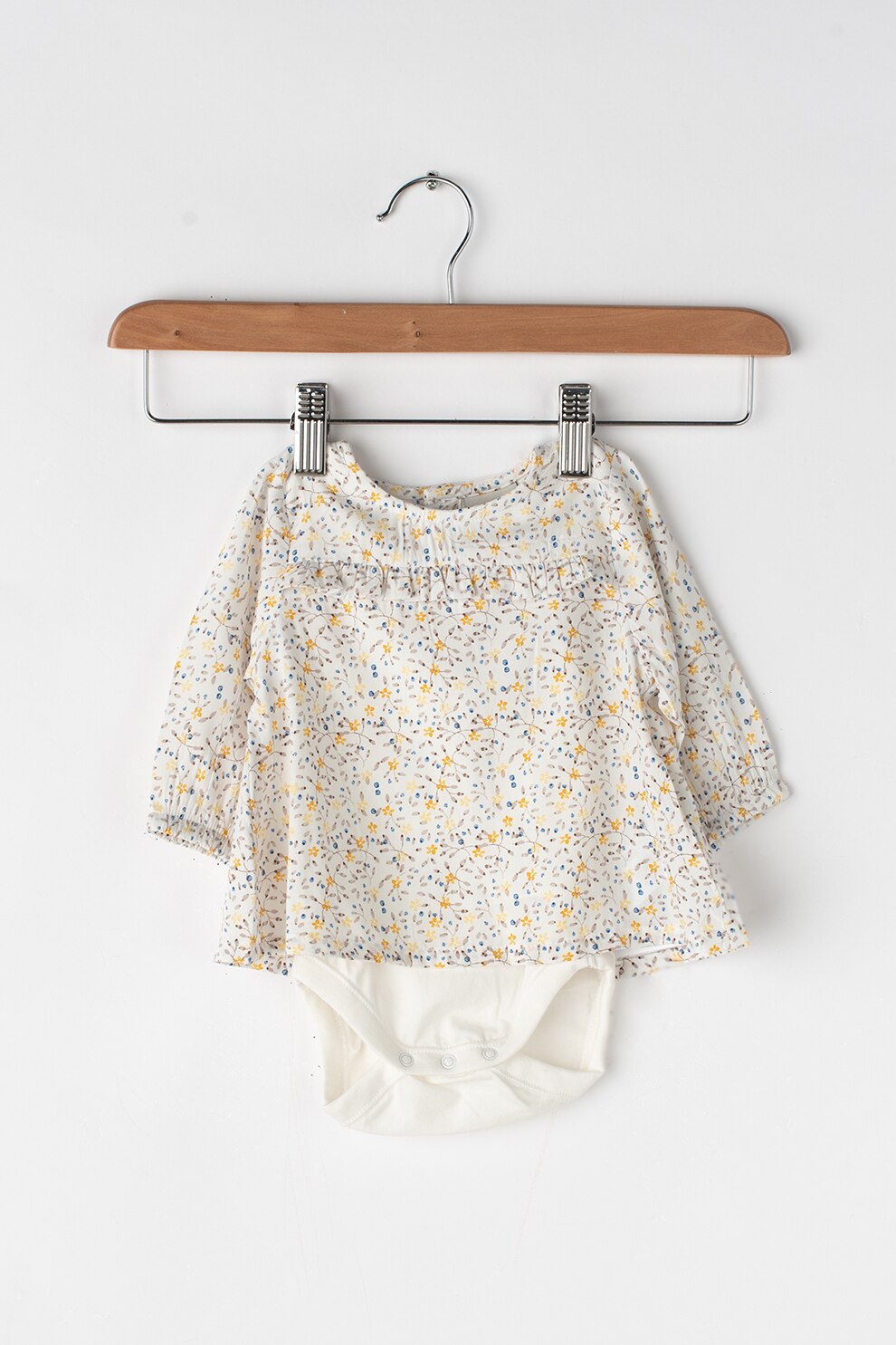 NAME IT, Set de body si camasa cu model floral Damita, Alb prafuit, 56 CM