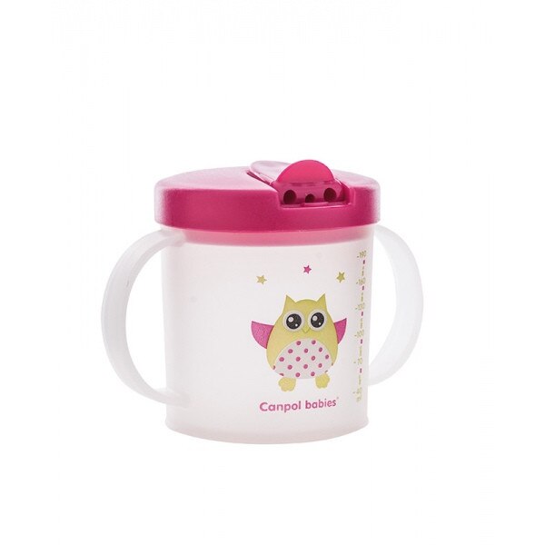 Canita antrenament Flip-top 190 ml, roz cu bufnita, Canpol, 31/212