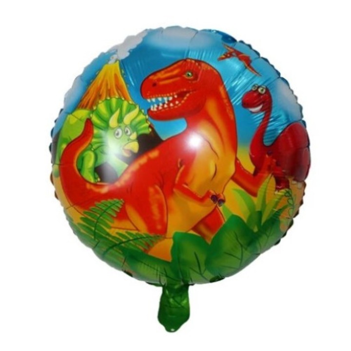 Dinoszaurusz kerek fóliás léggömb, többszínű, 45 cm