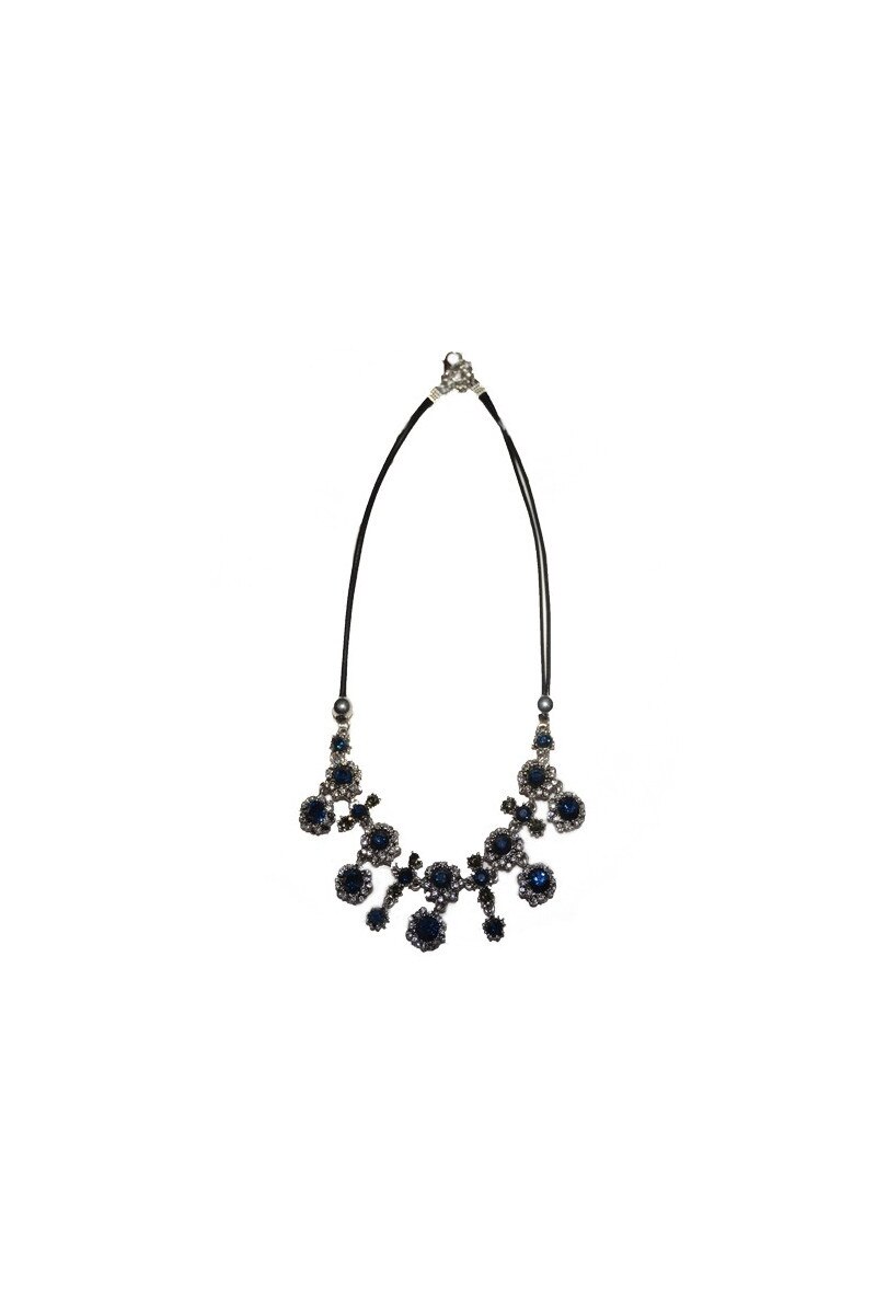Colier rafinat cu cristale aranjate in forme florale, D&J Exclusive, Bleumarin