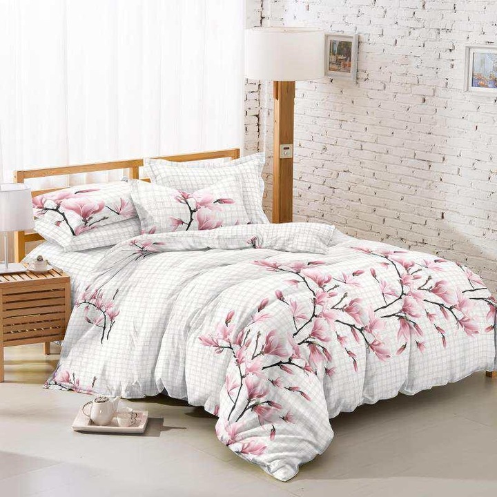 Луксозно розово спално бельо от 6 части за 2 души от плътен памук Katia850