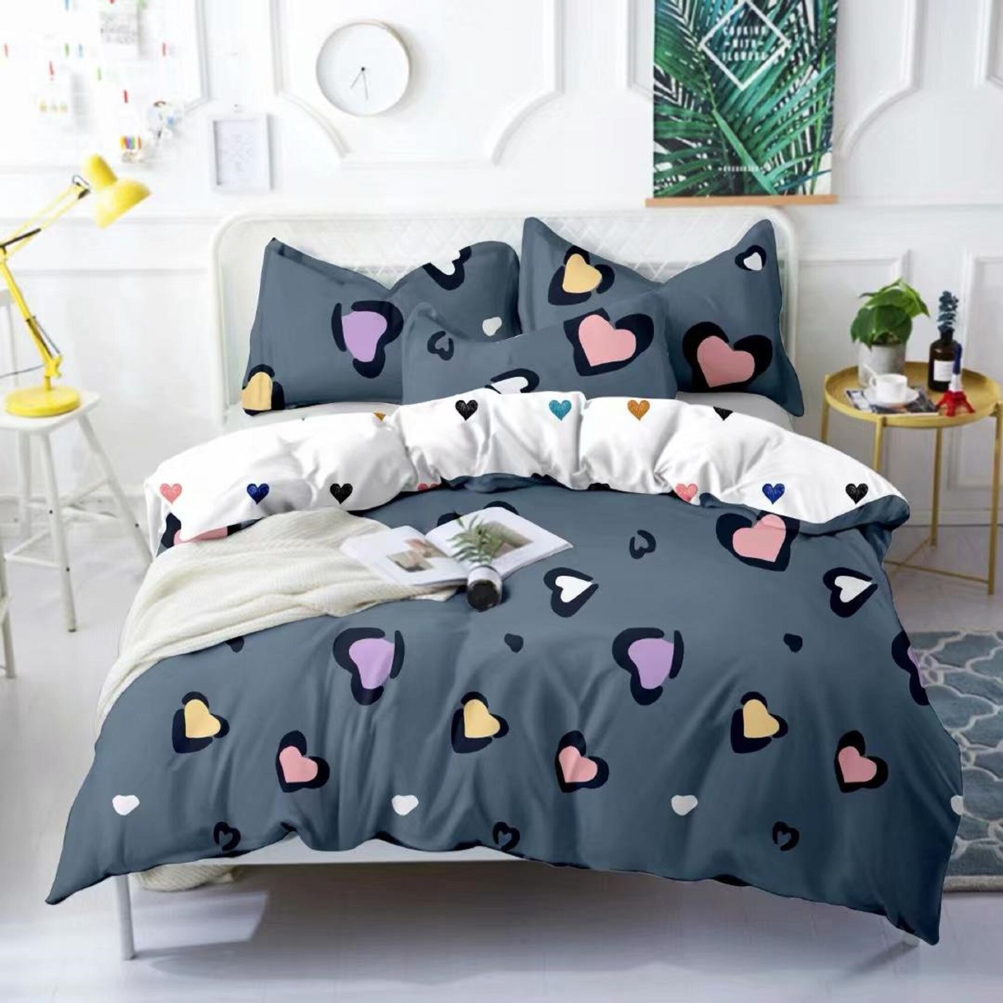 Lenjerie de pat din bumbac satinat pentru pat dublu 4 piese, gri JN400