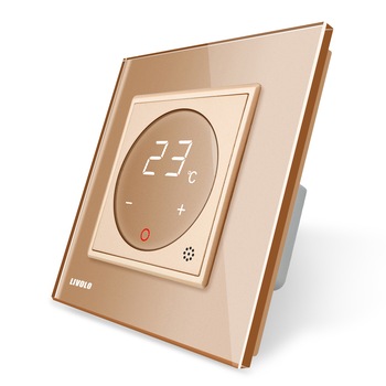 Termostat Livolo cu fir pentru sisteme de incalzire electrice, Auriu Termostat Livolo cu fir pentru sisteme de incalzire electrice, Auriu
