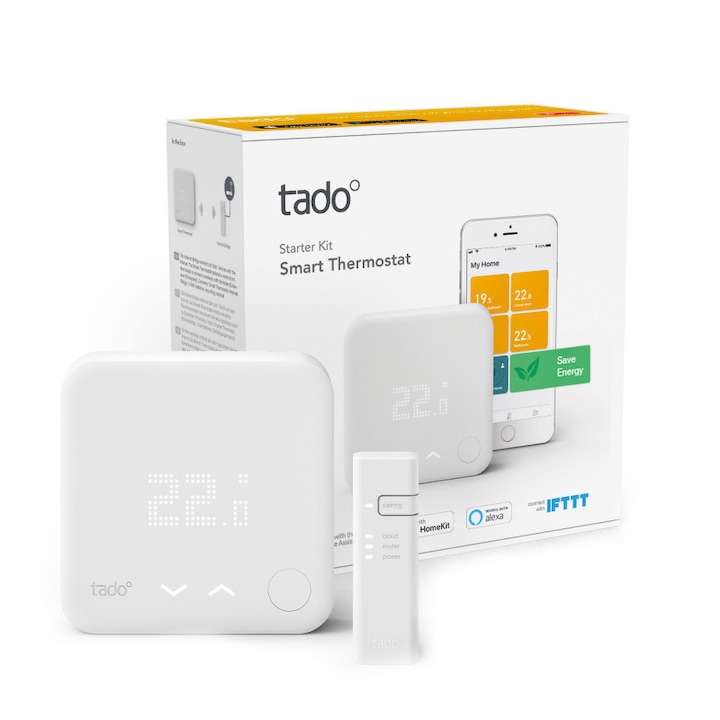 Pachet termostat inteligent Tado - Smart Thermostat V3+ cu Internet Bridge, Alb/Gri