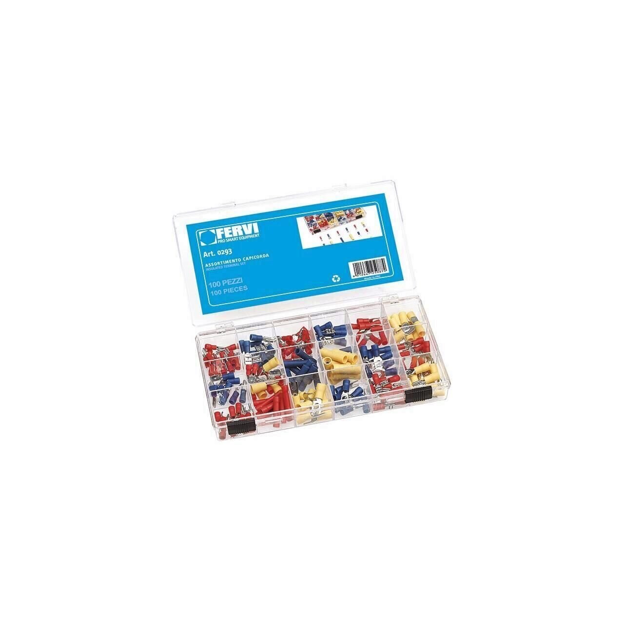 Set pini conectori terminali, Fervi 0293, izolati, 200 buc, cutie plastic