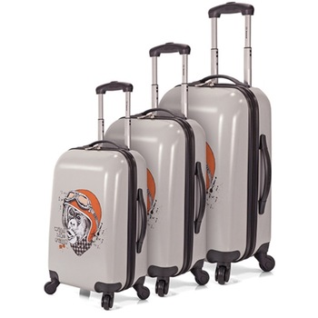 Set Trolere, ABS, 4 Roti, BENZI, BZ 5335 3 Piese, Gri/Imprimeu Set Trolere, ABS, 4 Roti, BENZI, BZ 5335 3 Piese, Gri/Imprimeu