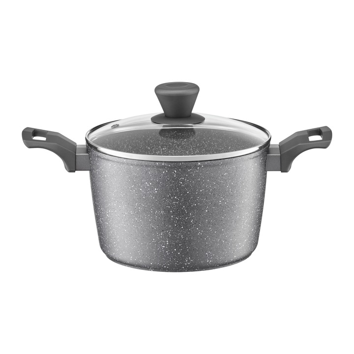 Oala inalta cu capac Ambition Silverstone, 20 cm, 3.6L, invelis Qualum Basic Stone Edition