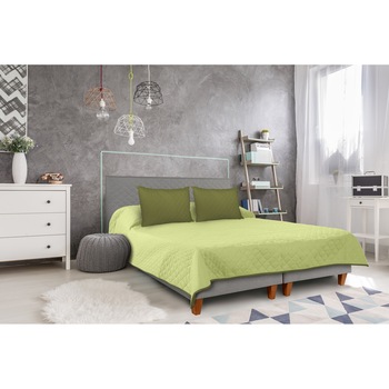 Cuvertura matlasata cu 2 fete Alcam, microfibra, 210 x 220 cm, olive/lime Cuvertura matlasata cu 2 fete Alcam, microfibra, 210 x 220 cm, olive/lime