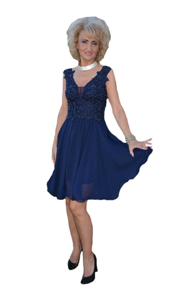 Rochie de seara cu margele,D&J Exclusive, Bleumarin