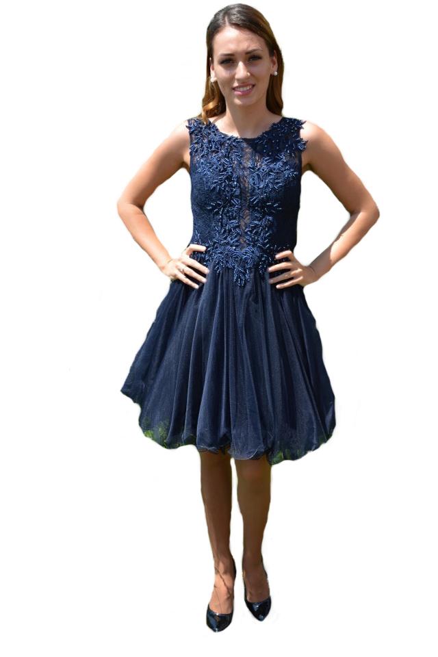 Rochie tinereasca din tul si dantela,model elegant, D&J Exclusive, Bleumarin