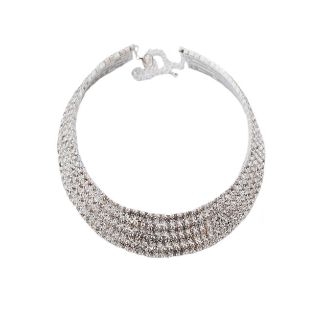 Colier elegant,aplicatii cu cristale, D&J Exclusive,Argintiu