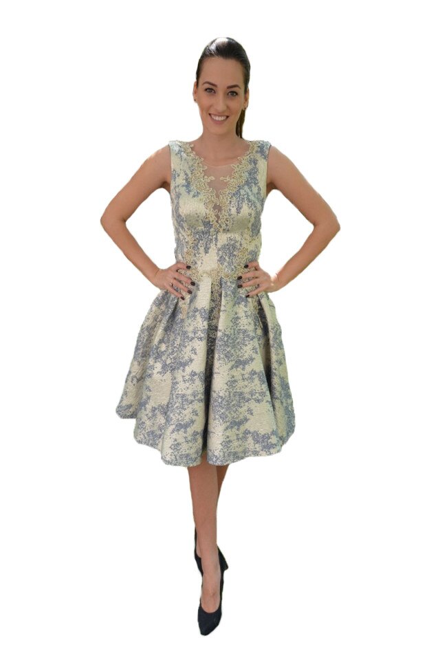 Rochie chic de seara cu croi evazat,D&J Exclusive, Auriu