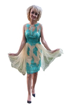 Rochie moderna de seara din tul cu broderie,D&J Exclusive, Crem-turcoaz Rochie moderna de seara din tul cu broderie,D&J Exclusive, Crem-turcoaz