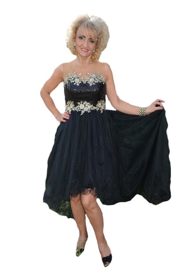 Rochie rafinata de seara cu croiala asimetrica, D&J Exclusive, Negru-Auriu