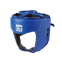 Casca protectie, pentru box/arte martiale, piele ecologica, inchidere cu velcro, Junior, Albastru/Negru