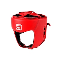Casca protectie, pentru box/arte martiale, piele ecologica, inchidere cu velcro, Senior, Rosu/Negru