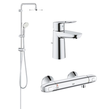 Pachet coloana dus Grohe New Tempesta 200, crom, montare pe perete, plus baterie termostat Grohtherm 1000 New, plus baterie lavoar Grohe Bauloop marimea S Pachet coloana dus Grohe New Tempesta 200, crom, montare pe perete, plus baterie termostat Grohtherm 1000 New, plus baterie lavoar Grohe Bauloop marimea S