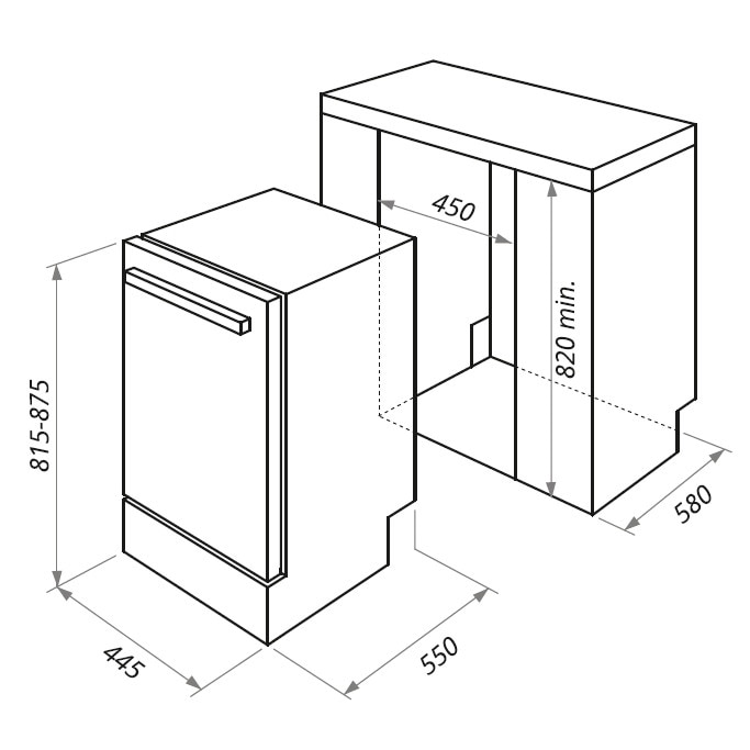 Masina de spalat vase incorporabila Pyramis DWI45FI, 9 seturi, 4 programe, Clasa E, Aqua Stop, 45 cm