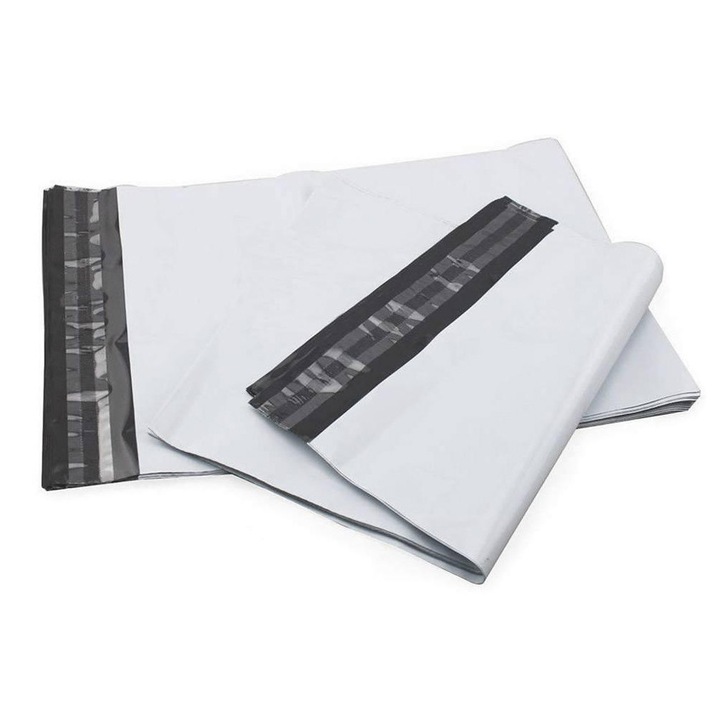 Műanyag futár boríték, 400x500+50 mm, 500 db-os készlet, fehér