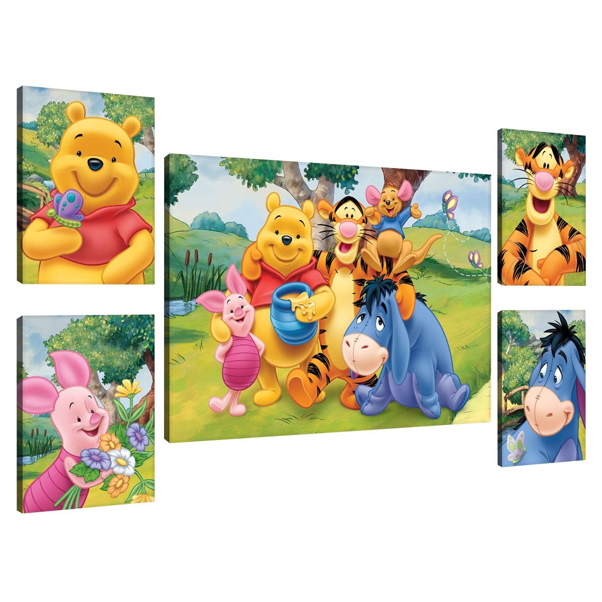Set Tablouri DEGRETS 78441 Canvas, 50 x 134.8 cm, 5 piese (1x50x70 cm, 4x32.4x22.8 cm), Disney Winnie the Pooh 3