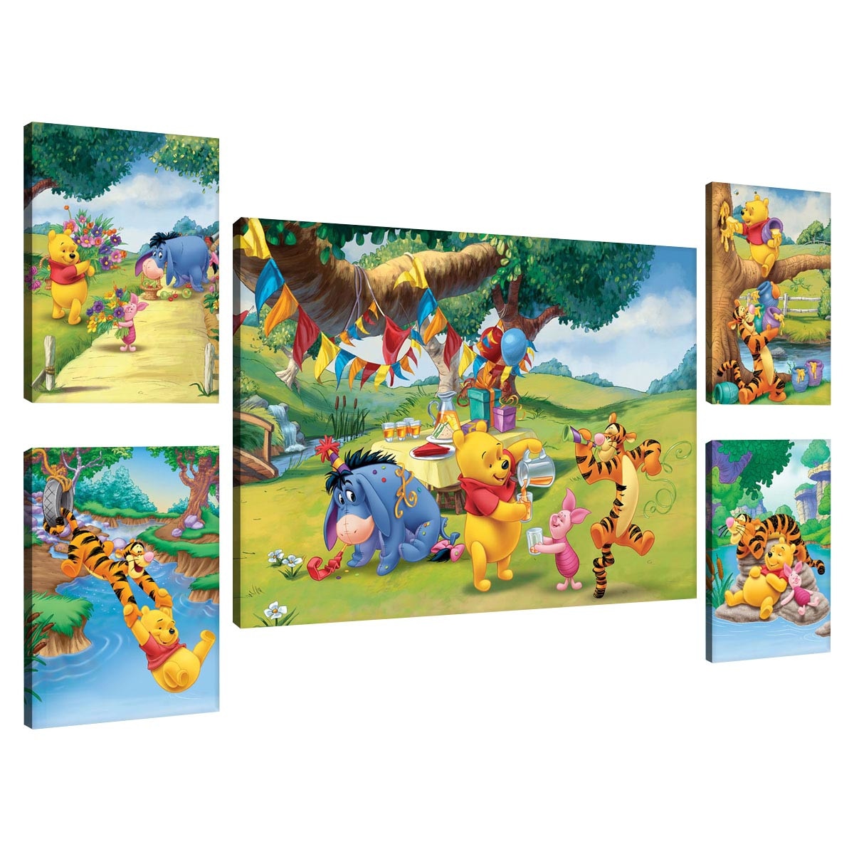 Set Tablouri DEGRETS 78442 Canvas, 50 x 134.8 cm, 5 piese (1x50x70 cm, 4x32.4x22.8 cm), Disney Winnie the Pooh 4