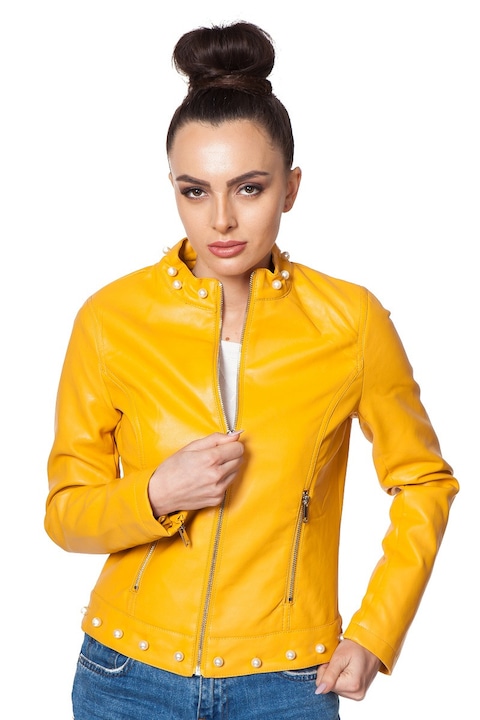 Дамско кожено яке deq 4021, Жълт
