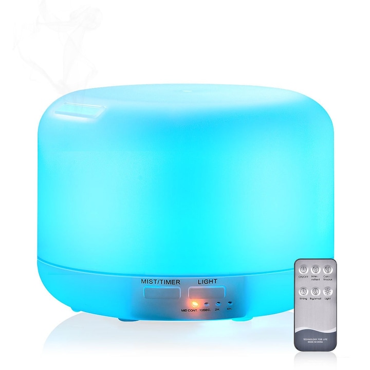 LET aromaterápiás diffúzor, párásító, készenléti lámpa, 300 ml, ultrahangos, 7 szín távirányítóval, aromadiffúzor és illóolaj