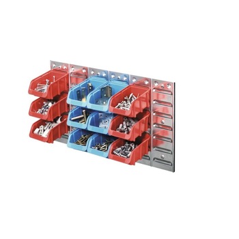 Set panou perforat metalic cu 12 casete de organizare 630x380 mm Set panou perforat metalic cu 12 casete de organizare 630x380 mm