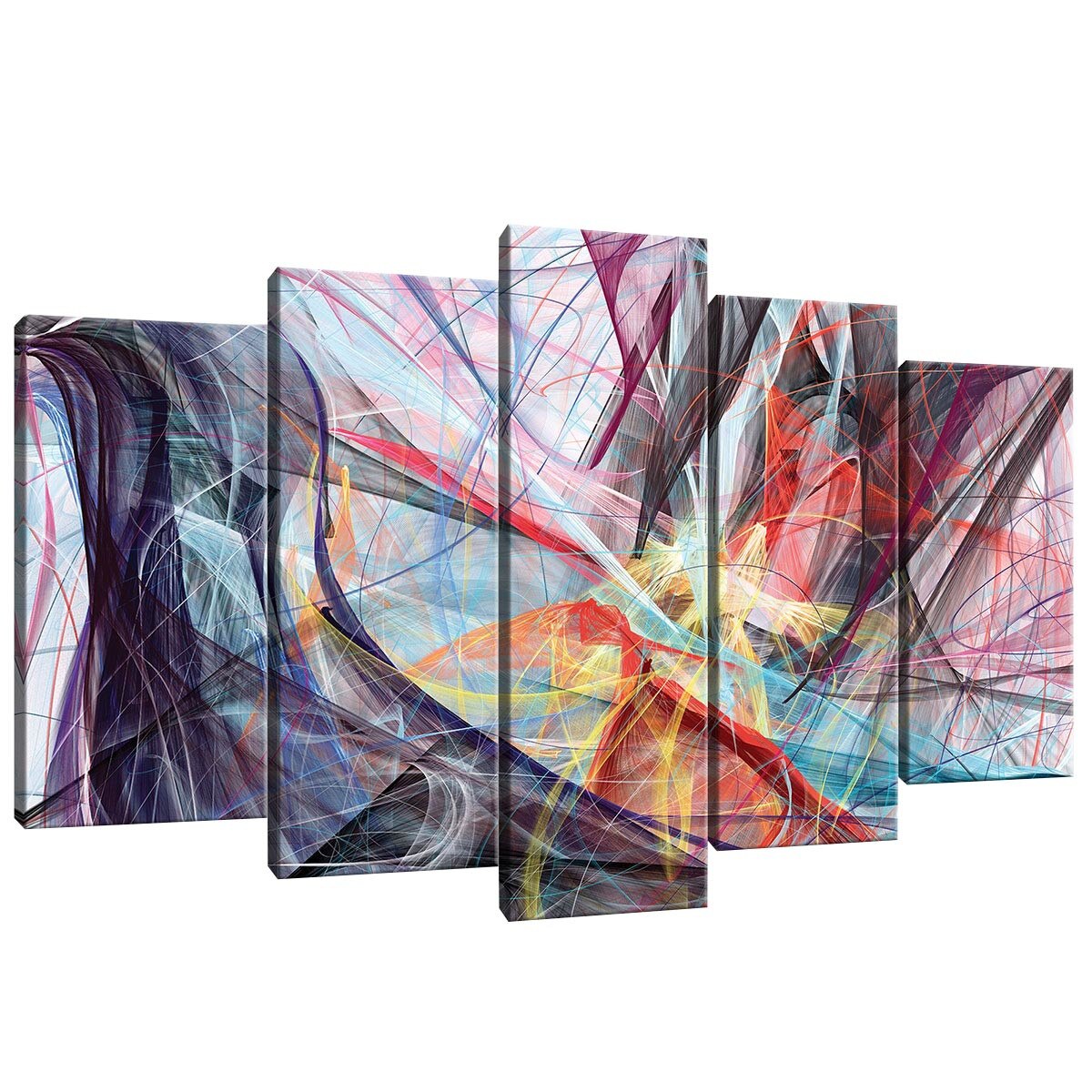 Set Tablouri DEGRETS 78445 Canvas, 60 x 100 cm, 5 piese (2x40x20 cm, 2x50x20 cm, 1x60x20 cm), Abstractie 1 3D