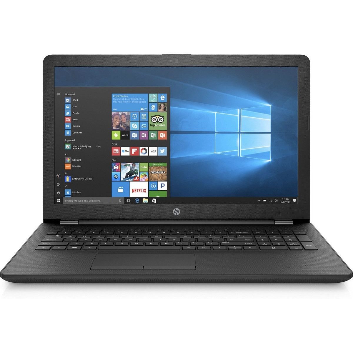 Лаптоп HP 15-ra006ne” с Intel Celeron N3060 (2M Cache, up to 2.48 GHz), 4  GB, 500GB HDD ,Intel HD, WINDOWS 10 HOME, (Черен) - eMAG.bg